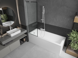 Mexen Next paravento da vasca ad 1 anta 60 x 150 cm, cornice nera, bianco - 895-060-000-00-70-20
