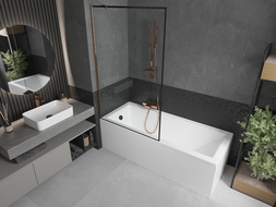 Mexen Next badscherm 1-delig 100 x 150 cm, zwarte omlijsting, roze goud - 895-100-000-00-70-60