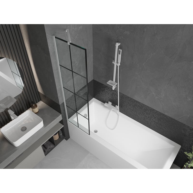 Mexen Next single-panel shower screen 50 x 150 cm, black grid, white - 895-050-000-00-77-20