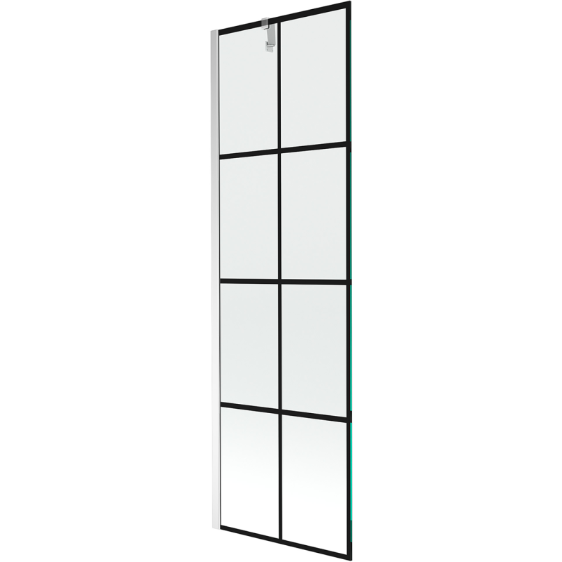 Mexen Next Badewannenwand 1-flügelig 60 x 150 cm, schwarzes Raster, Chrom - 895-060-000-00-77-01