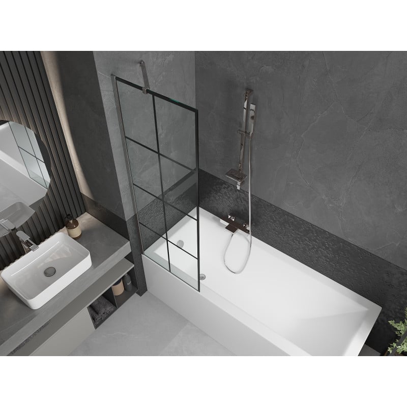 Mexen Next parawan nawannowy 1-skrzydłowy 60 x 150 cm, czarna kratka, chrom - 895-060-000-00-77-01