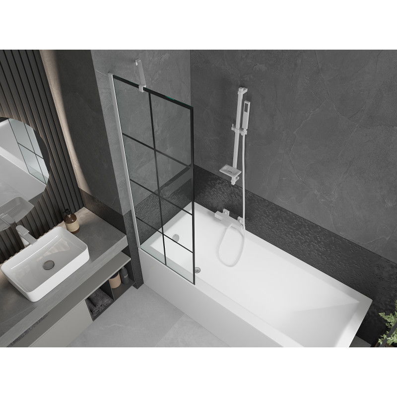Mexen Next paravento da vasca da bagno a 1 anta 60 x 150 cm, griglia nera, bianco - 895-060-000-00-77-20