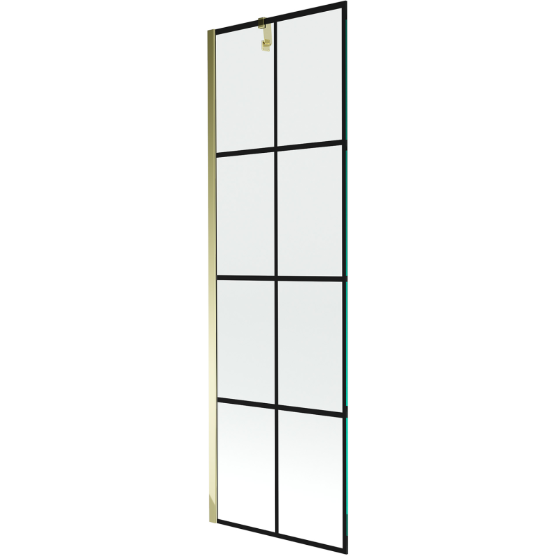 Mexen Next 1-flügelige Badewannenwand 60 x 150 cm, schwarzes Gitter, gold - 895-060-000-00-77-50