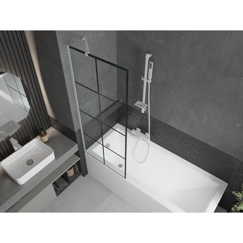 Mexen Next paroi de baignoire 1-volet 70 x 150 cm, grille noire, blanc - 895-070-000-00-77-20