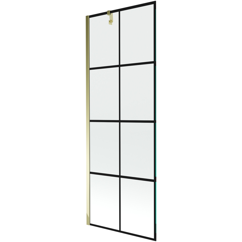 Mexen Next badwand scherm 1-deurs 70 x 150 cm, zwart raster, goud - 895-070-000-00-77-50