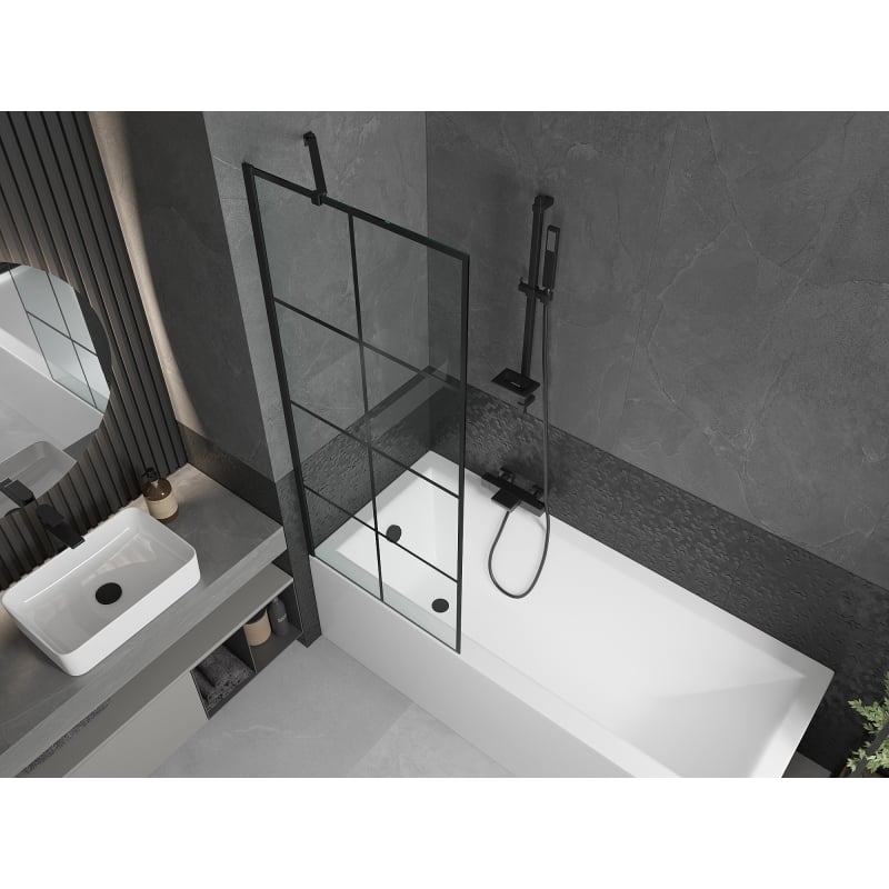 Mexen Next 1-osaline vannisein 70 x 150 cm, must ruudustik, must - 895-070-000-00-77-70