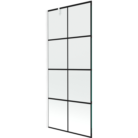 Mexen Next Badewannenfaltwand 1-flügelig 80 x 150 cm, schwarzes Gitter, weiß - 895-080-000-00-77-20
