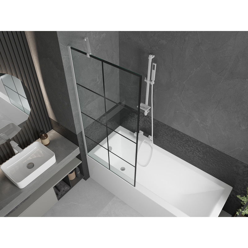 Mexen Next pare-douche de baignoire à 1 volet 80 x 150 cm, grille noire, blanc - 895-080-000-00-77-20