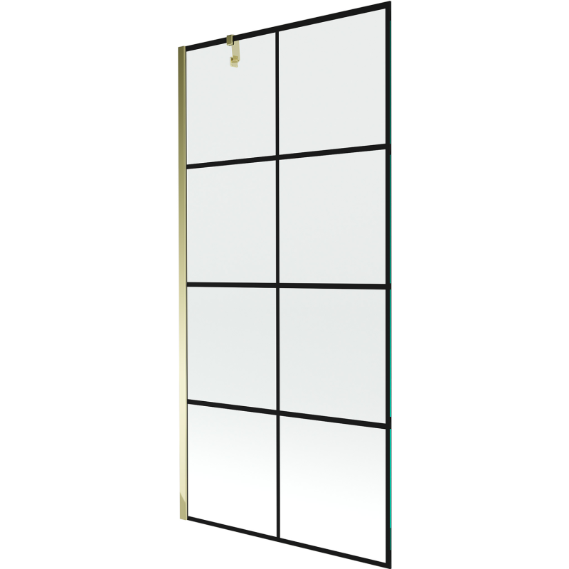 Mexen Next divisória de banheira de 1 folha 90 x 150 cm, grade preta, dourado - 895-090-000-00-77-50