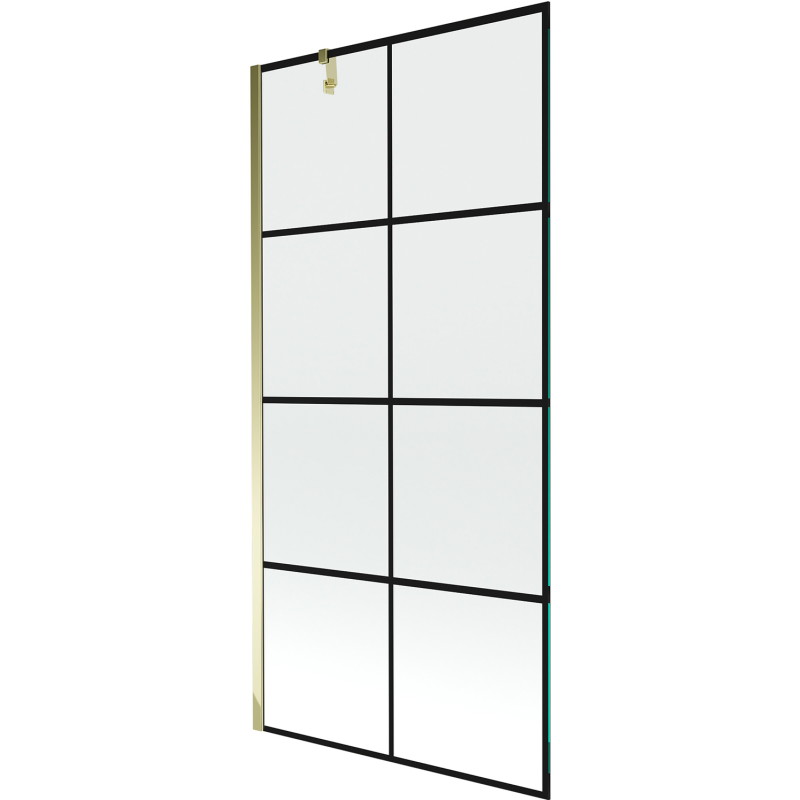 Mexen Next paravan za kadu s 1 krilom 90 x 150 cm, crna rešetka, zlatni - 895-090-000-00-77-50
