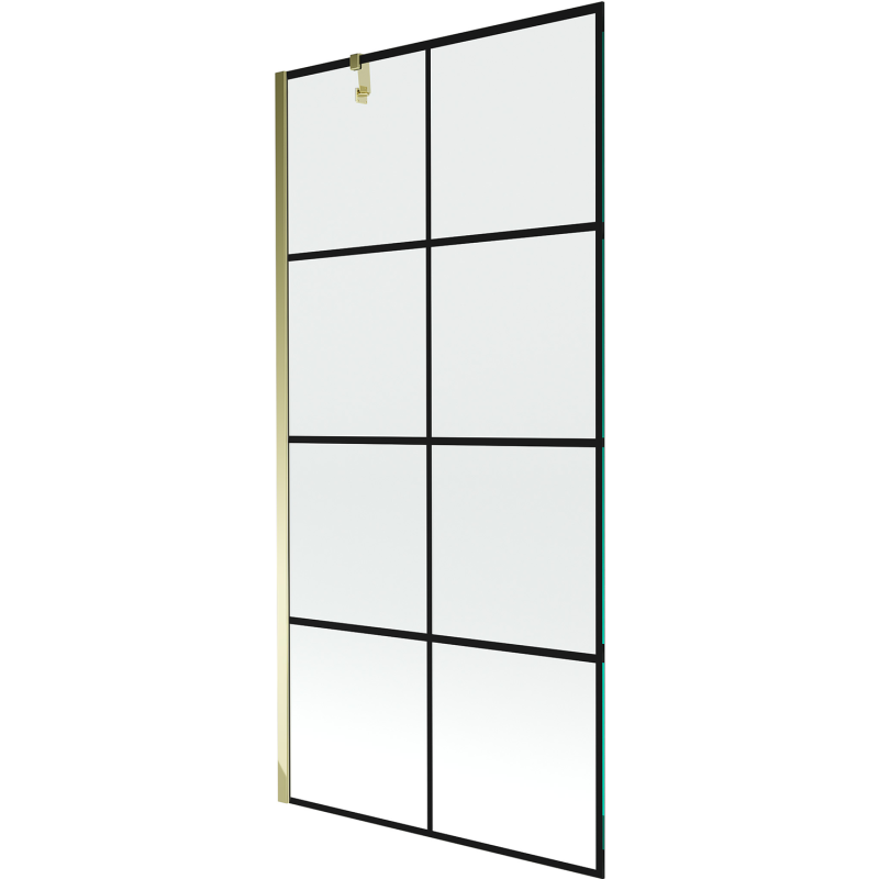 Paravent de bain Mexen Next 1 vantail 90 x 150 cm, motif à carreaux noirs, doré - 895-090-000-00-77-50