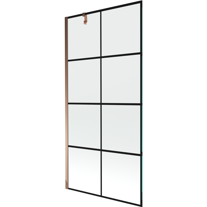 Mexen Next 1-delad badrumsskärm 90 x 150 cm, svart rutmönster, roséguld - 895-090-000-00-77-60