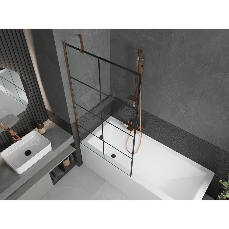 Mexen Next 1-osaline vanniekraan 90 x 150 cm, must ruudustik, roosa kuld - 895-090-000-00-77-60