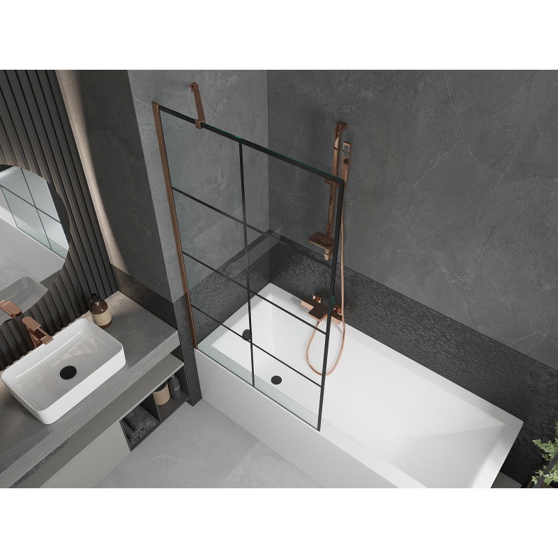 Mexen Next paroi de douche 1 volet 90 x 150 cm, grille noire, or rose - 895-090-000-00-77-60