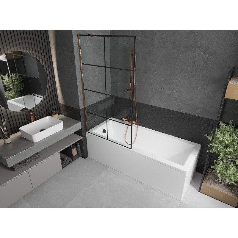 Mexen Next 1-osaline vanniekraan 90 x 150 cm, must ruudustik, roosa kuld - 895-090-000-00-77-60