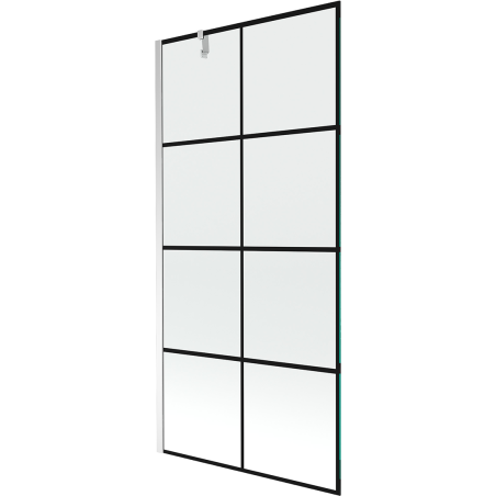 Mexen Next badwand scherm 1-deurs 100 x 150 cm, zwart raster, chroom - 895-100-000-00-77-01