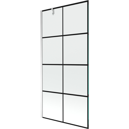 Mexen Next Wannenabtrennung 1-flügelig 100 x 150 cm, schwarzes Gitter, Chrom - 895-100-000-00-77-01