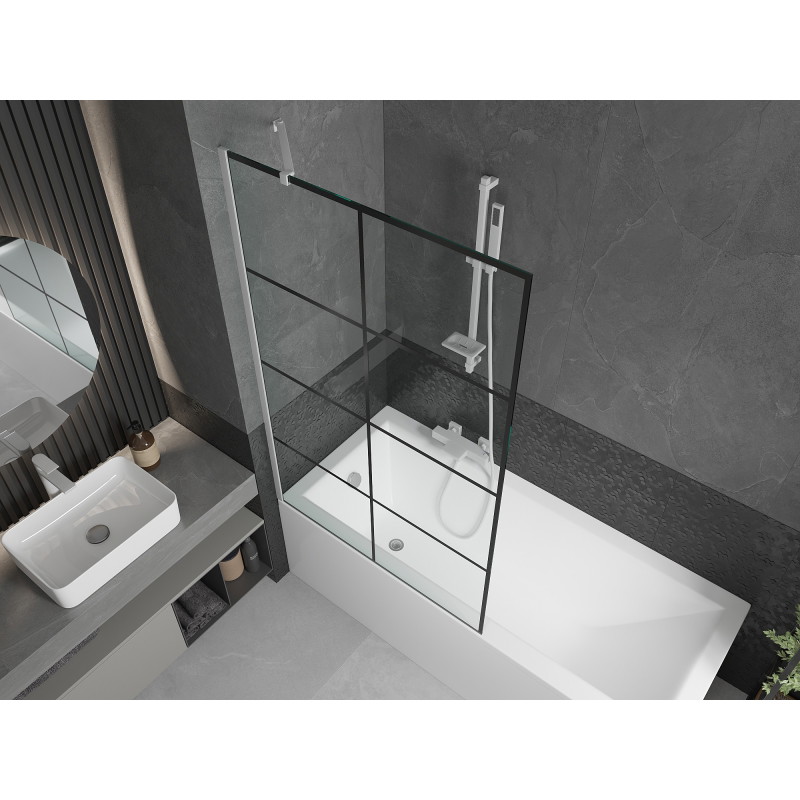 Mexen Next 1-osaline vannisein 100 x 150 cm, must ruudustik, valge - 895-100-000-00-77-20