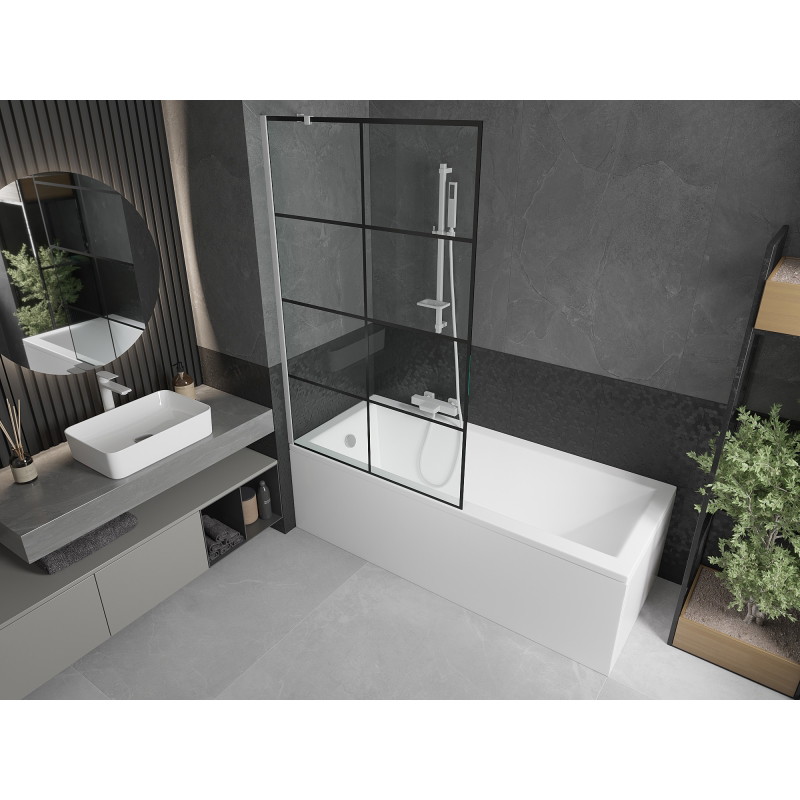 Mexen Next 1-osaline vannisein 100 x 150 cm, must ruudustik, valge - 895-100-000-00-77-20