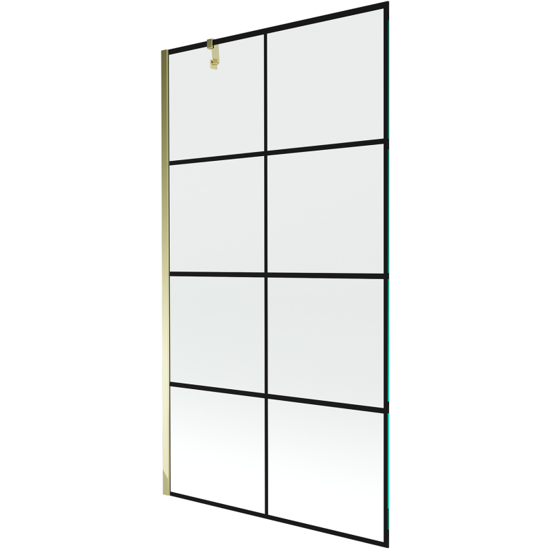 Mexen Next badwand scherm 1-deurs 100 x 150 cm, zwart raster, goud - 895-100-000-00-77-50