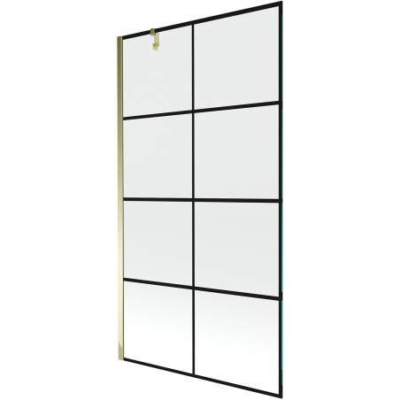 Mexen Next badwand scherm 1-deurs 100 x 150 cm, zwart raster, goud - 895-100-000-00-77-50