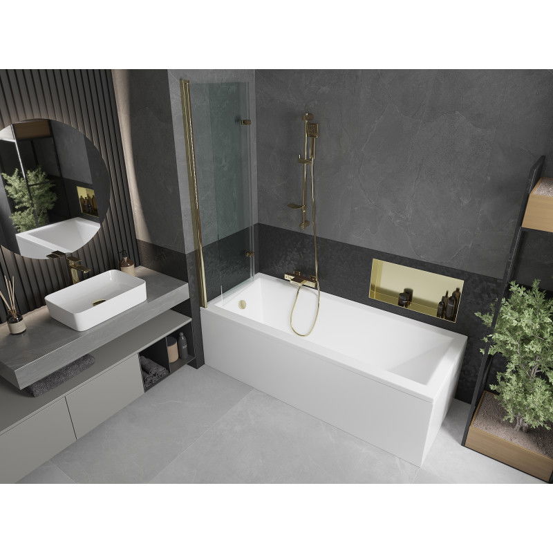 Mexen Castor 2-panel Bath Screen 100 x 150 cm, Transparent, Gold - 892-100-002-50-00