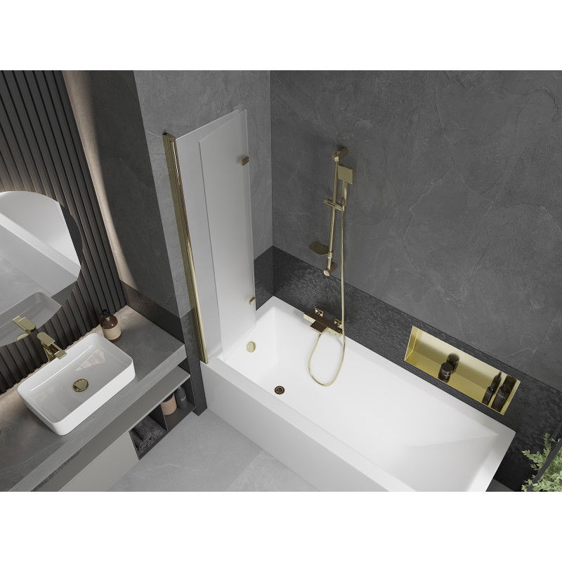 Mexen Castor mampara de baño de 2 hojas 80 x 150 cm, escarchado, dorado - 892-080-002-50-30