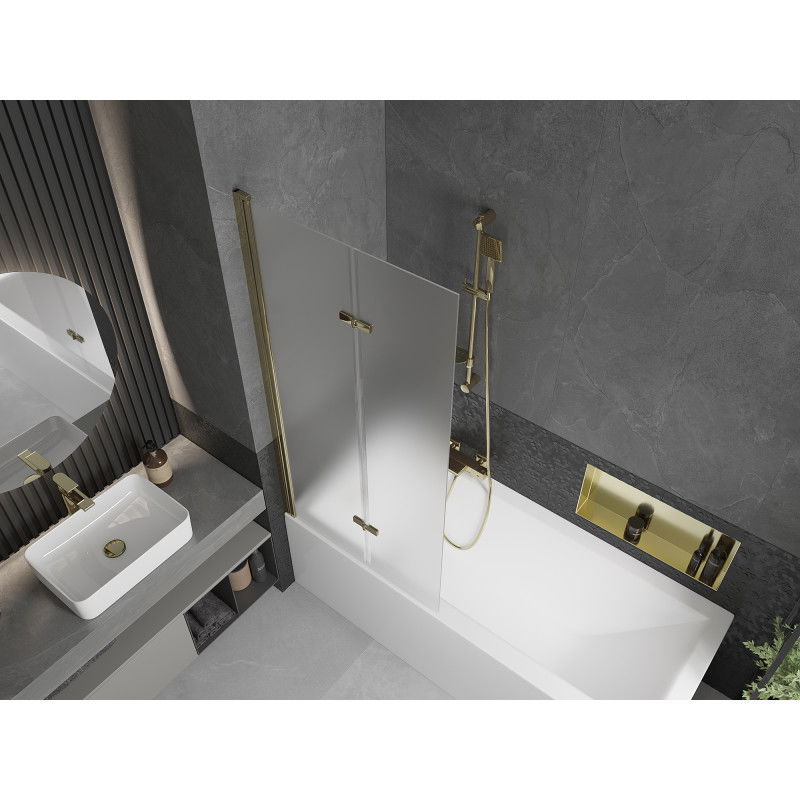Mexen Castor mampara de baño de 2 hojas 80 x 150 cm, escarchado, dorado - 892-080-002-50-30