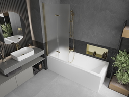 Mexen Castor mampara de baño de 2 hojas 80 x 150 cm, escarchado, dorado - 892-080-002-50-30