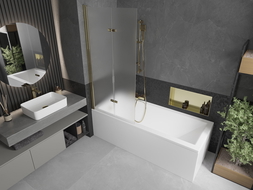 Mexen Castor parawan μπάνιου με 2 φύλλα 80 x 150 cm, πάχνη, χρυσό - 892-080-002-50-30