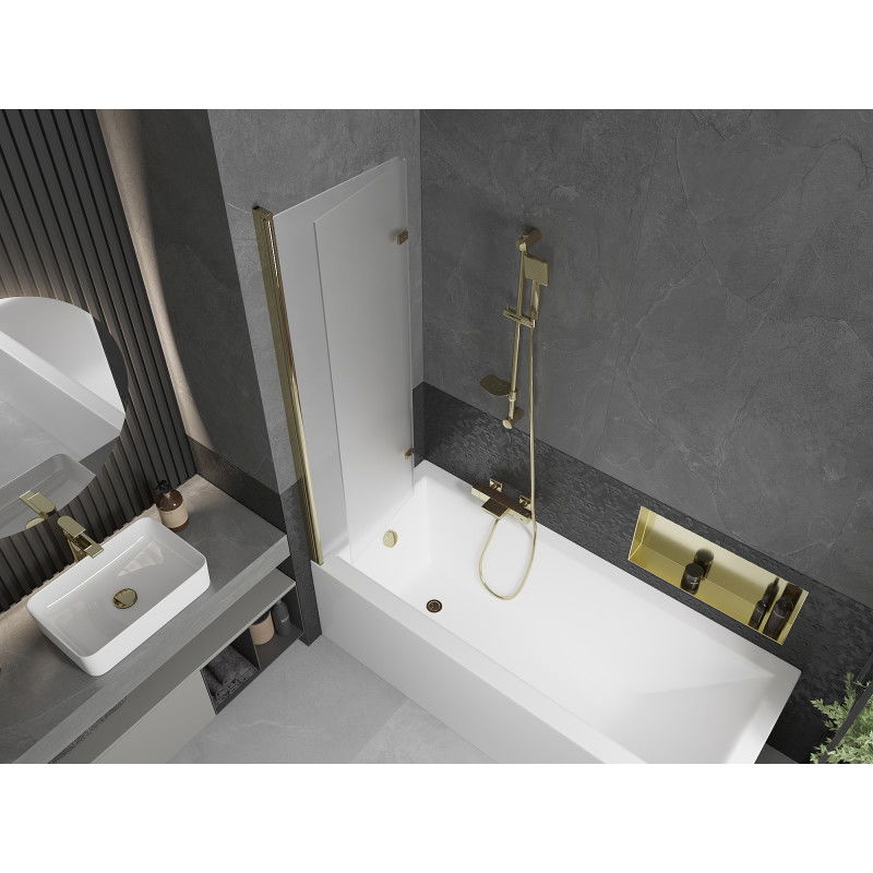 Mexen Castor 2-delige badwand 100 x 150 cm, matglas, goud - 892-100-002-50-30