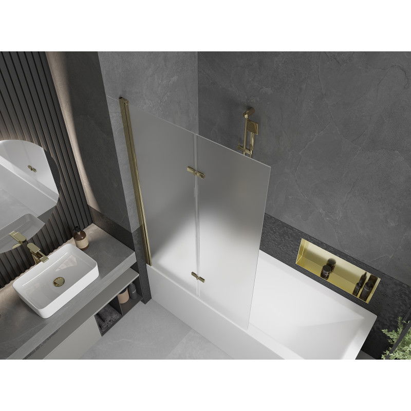 Mexen Castor 2-delige badwand 100 x 150 cm, matglas, goud - 892-100-002-50-30