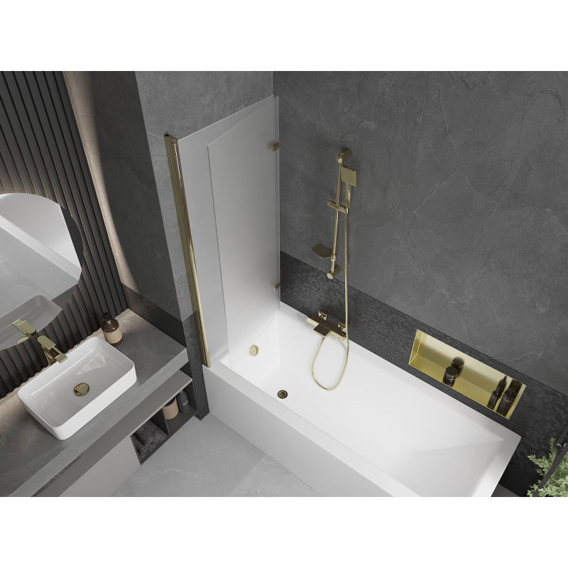 Mexen Castor paratia per vasca da bagno a 2 ante 120 x 150 cm, smerigliata, oro - 892-120-002-50-30