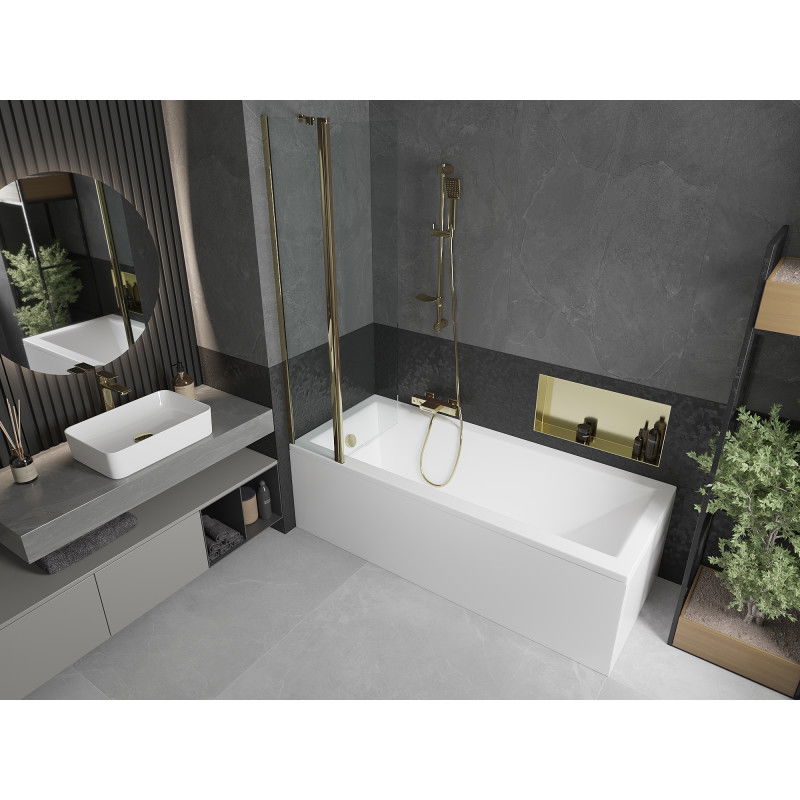 Mexen Flip paravent de baignoire à 2 volets 80 x 150 cm, transparent, doré - 894-080-101-50-00