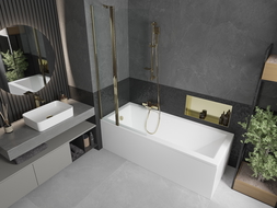 Mexen Flip δίφυλλη καμπίνα μπανιέρας 80 x 150 cm, διαφανής, χρυσή - 894-080-101-50-00