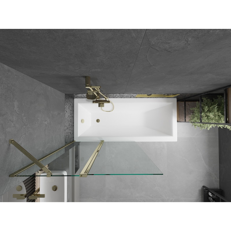 Mexen Flip Duschabtrennung für Badewanne, 2-flügelig, 100 x 150 cm, transparent, gold - 894-100-101-50-00