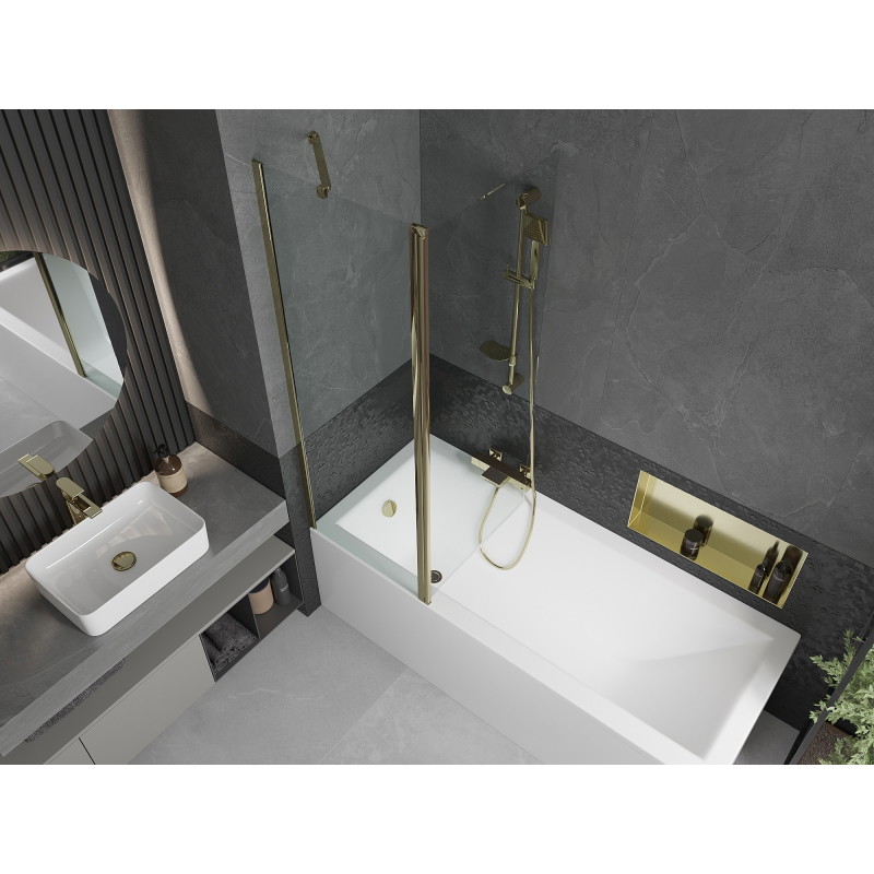 Mexen Flip badwandscherm 2-delig 120 x 150 cm, transparant, goud - 894-120-101-50-00