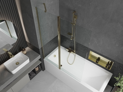 Mexen Flip badwand 2-delig 120 x 150 cm, transparant, goud - 894-120-101-50-00