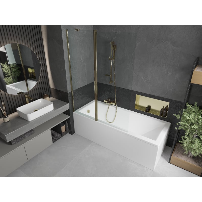 Mexen Flip 2-wing Bath Screen 120 x 150 cm, transparent, gold - 894-120-101-50-00