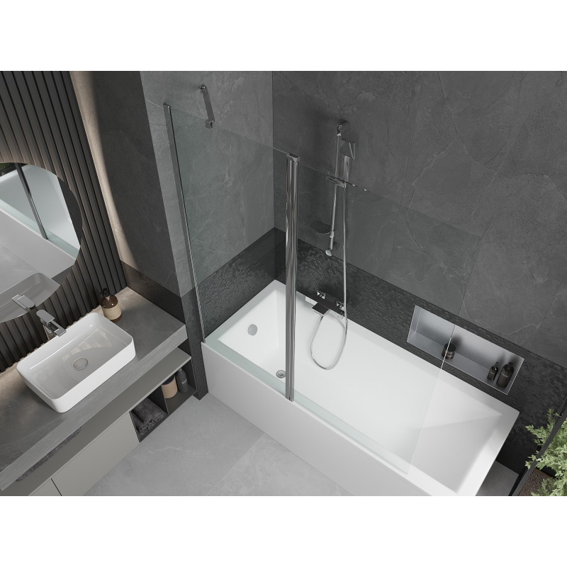 Mexen Flip mampara de bañera de 2 alas 140 x 150 cm, transparente, cromo - 894-140-101-01-00