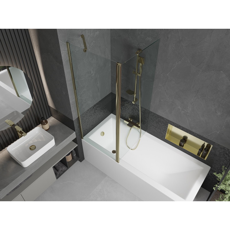 Mexen Flip 2-panel bathtub screen 140 x 150 cm, transparent, gold - 894-140-101-50-00