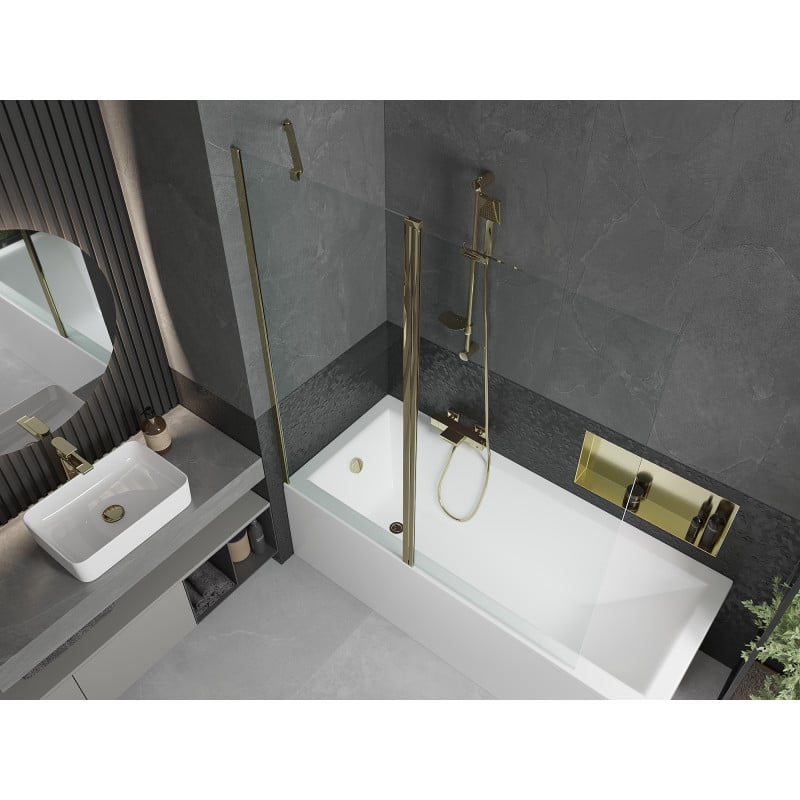 Mexen Flip 2-panel Bath Screen 140 x 150 cm, Transparent, Gold - 894-140-101-50-00