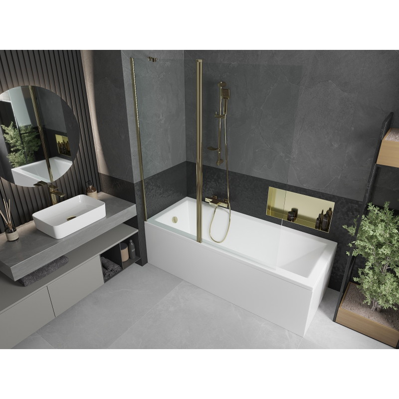 Mexen Flip 2-panel bathtub screen 140 x 150 cm, transparent, gold - 894-140-101-50-00
