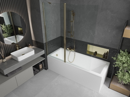 Mexen Flip badscherm 2-delig 140 x 150 cm, transparant, goud - 894-140-101-50-00
