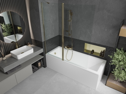 Mexen Flip paravento per vasca da bagno a 2 ante 140 x 150 cm, trasparente, dorato - 894-140-101-50-00