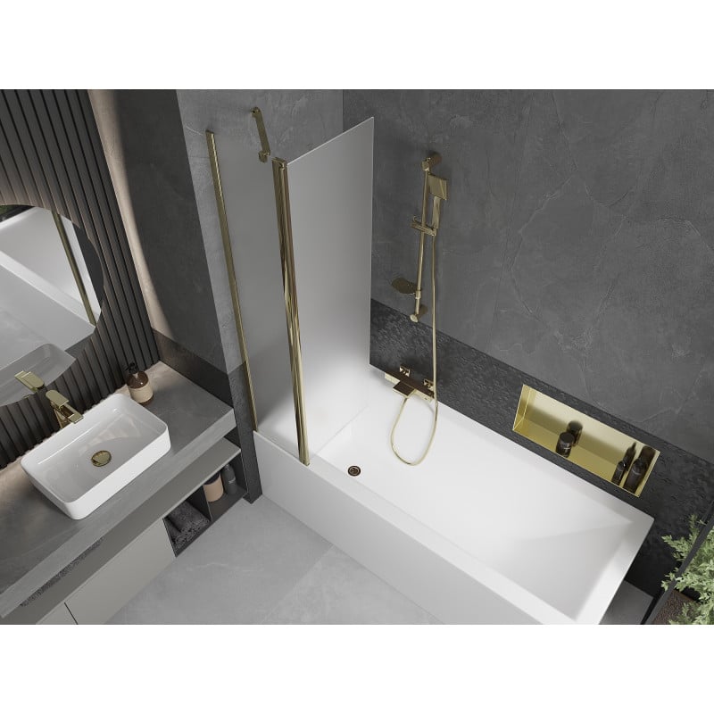 Mexen Flip 2-panel bath screen 80 x 150 cm, frosted, gold - 894-080-101-50-30