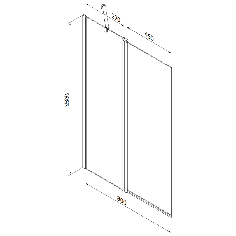 Mexen Flip parawan nawannowy 2-skrzydłowy 80 x 150 cm, szron, czarny - 894-080-101-70-30