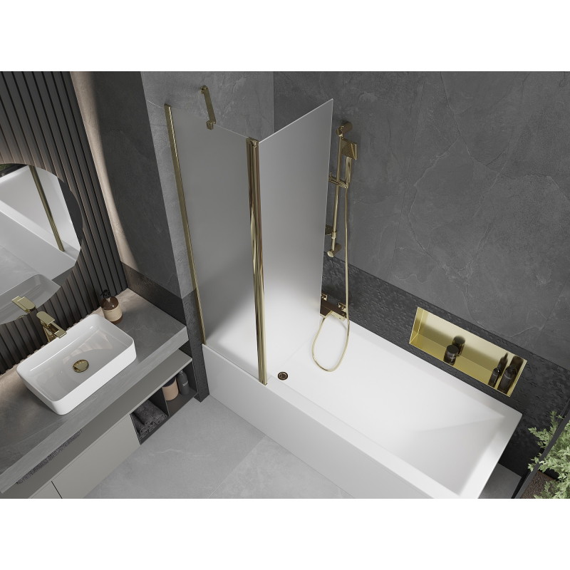 Mexen Flip 2-panel bathtub screen 100 x 150 cm, frost, gold - 894-100-101-50-30