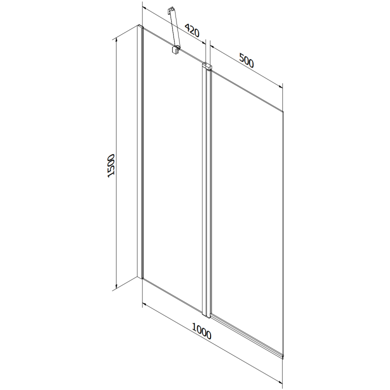 Mexen Flip parawan nawannowy 2-skrzydłowy 100 x 150 cm, szron, czarny - 894-100-101-70-30