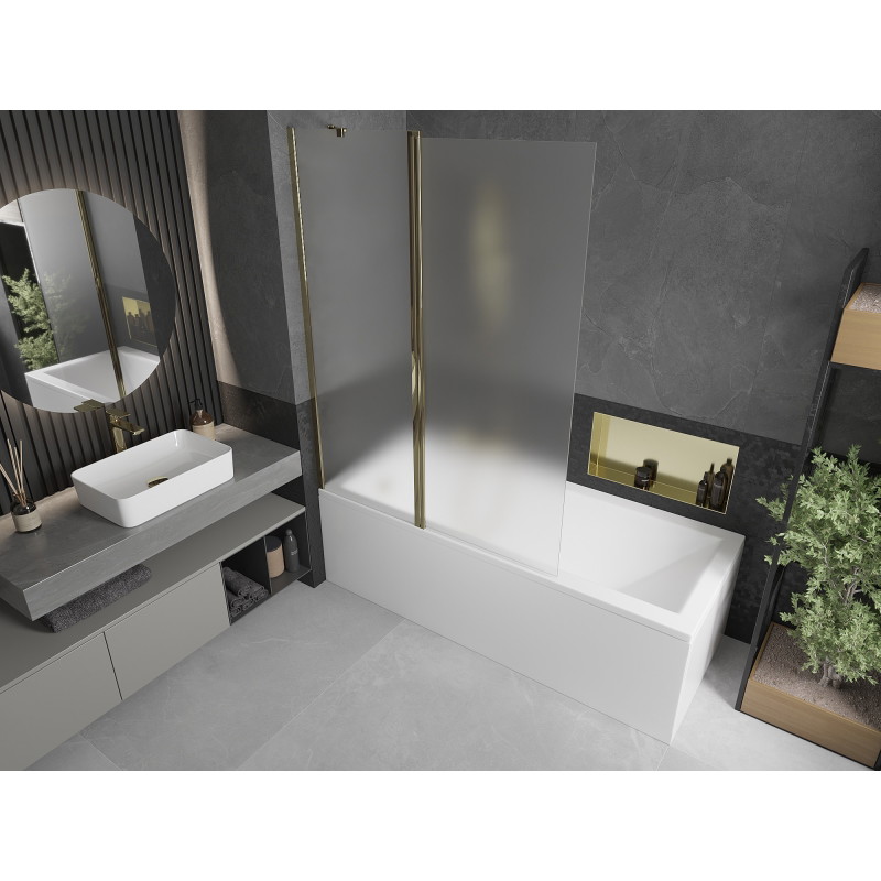 Mexen Flip mampara de baño de 2 paneles 120 x 150 cm, escarchado, dorado - 894-120-101-50-30